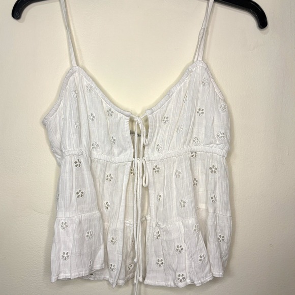 American Eagle Outfitters Tops - American Eagle Women's M White Eyelet Babydoll Top Romantic Cottagecore Boho